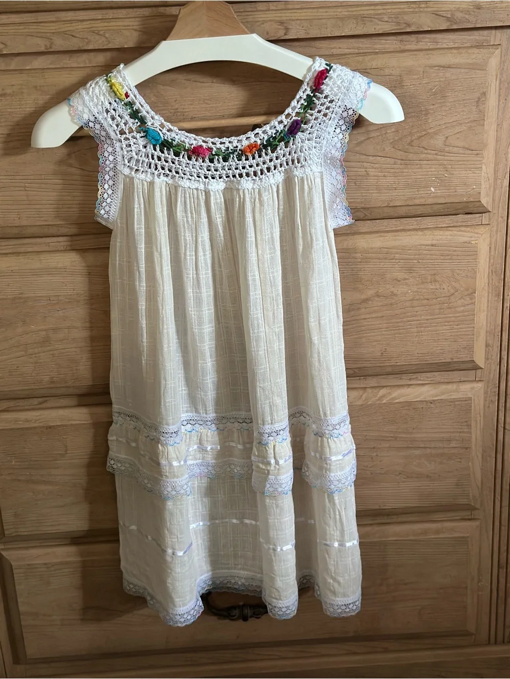 Vintage Handmade Crochet Hand Sewn Cream Yoke Summer Dress #Batita Lupita Dress
